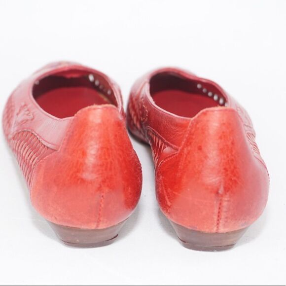 Vintage Leather Craft Susie 3 Woven Leather Almond Toe Flats in Red, Size 6 - Picture 4 of 10